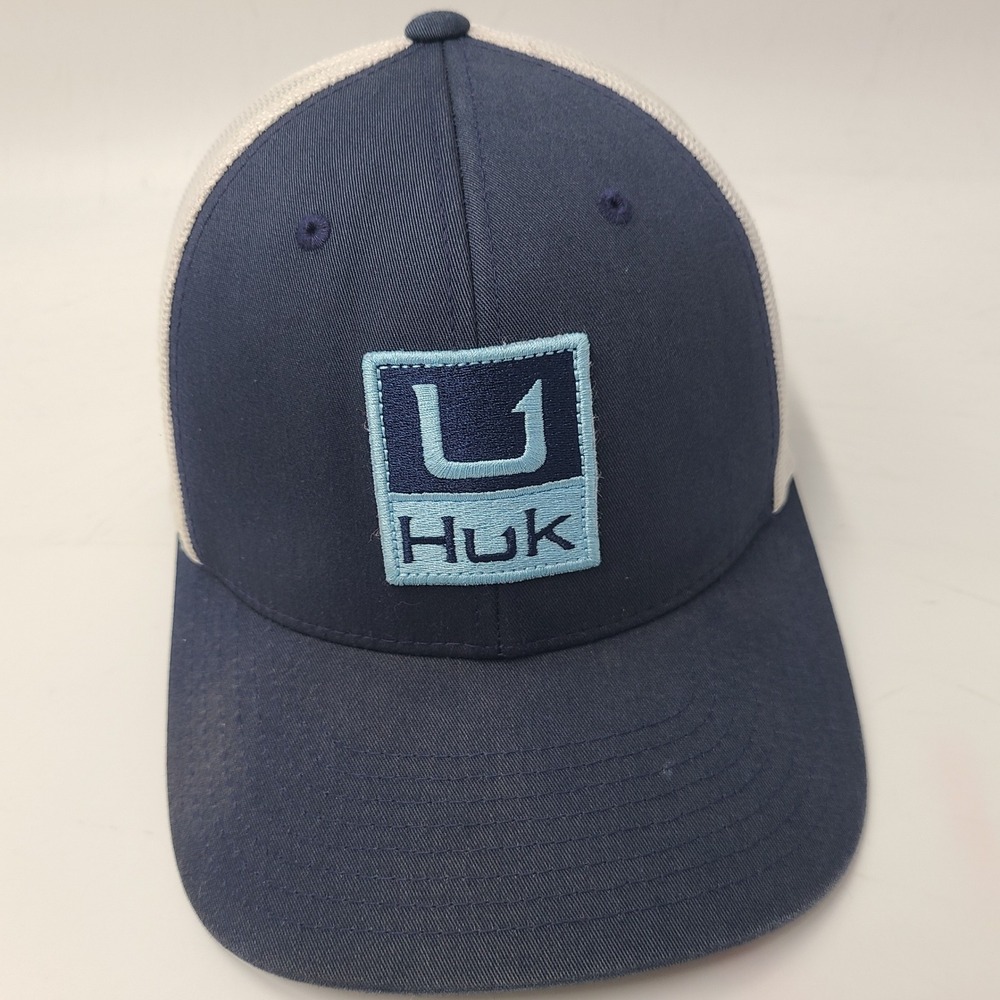 Huk Hat Snapback Trucker Mesh Blue White Fishing Outdoors Performance Casual Men